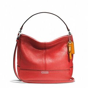COACH Park Leather Mini Duffle Crossbody Orange Red Pebble Hobo Bag